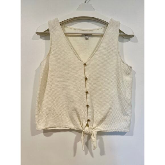 Madewell Texture & Thread Minimalist Button-Front Tie Tank Top M Cream - Picture 2 of 6